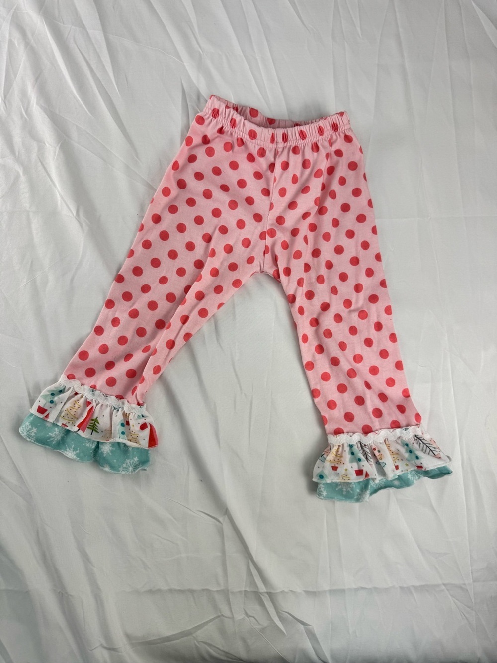 Kids Pink Polka Dot Ruffle Christmas Pants